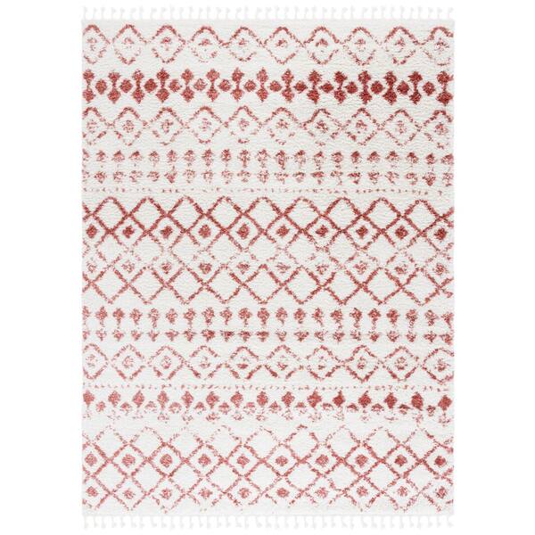 Berber Fringe Shag 9 x 12 Ivory/Rust Tribal Area Rug