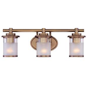 Essence 23.25 in. 3-Light Old Satin Bronze Transitional Vanity with Frosted and Clear Edge Glass Shades