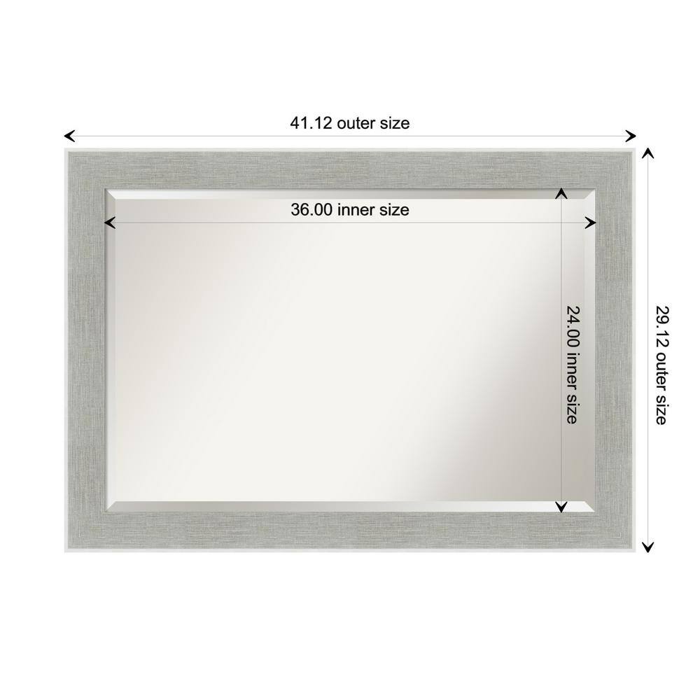 Glam Linen Grey Rectangular Wood Framed Wall Mirror