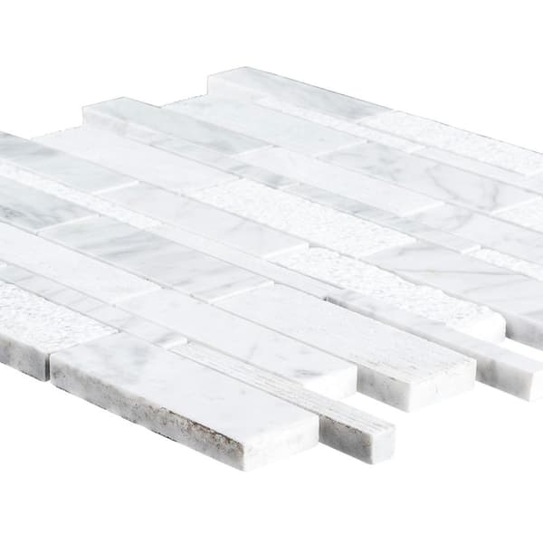 Jeffrey Court Restful Sea White 10.5 in. x 10.75 in. Interlocking Textured Marble Wall and Floor Mosaic Tile (7.839 Sq. ft./Case)