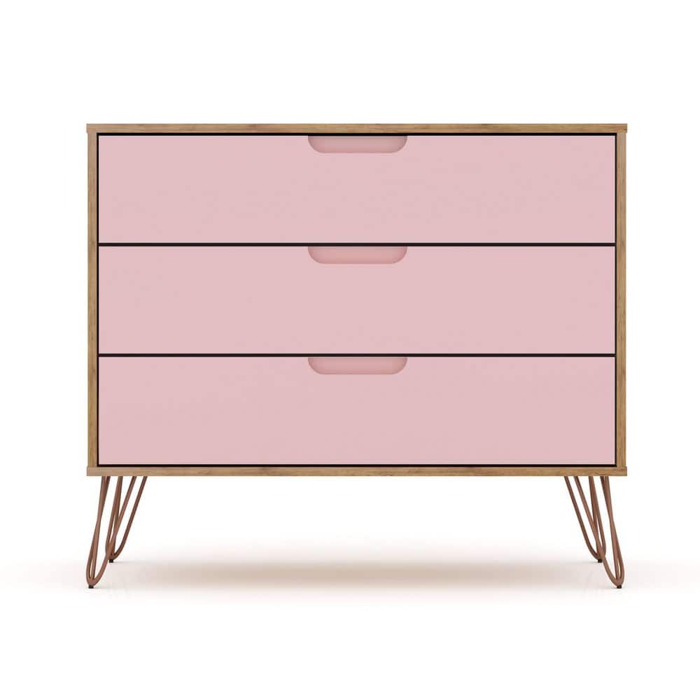 Nature and Rose Pink Mid-Century Night Table with Hairpin Legs