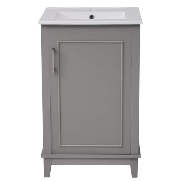 Unbranded 20 in. W x 16 in. D x 33 in. H Freestanding Bath Vanity in Gray with White Ceramic Top
