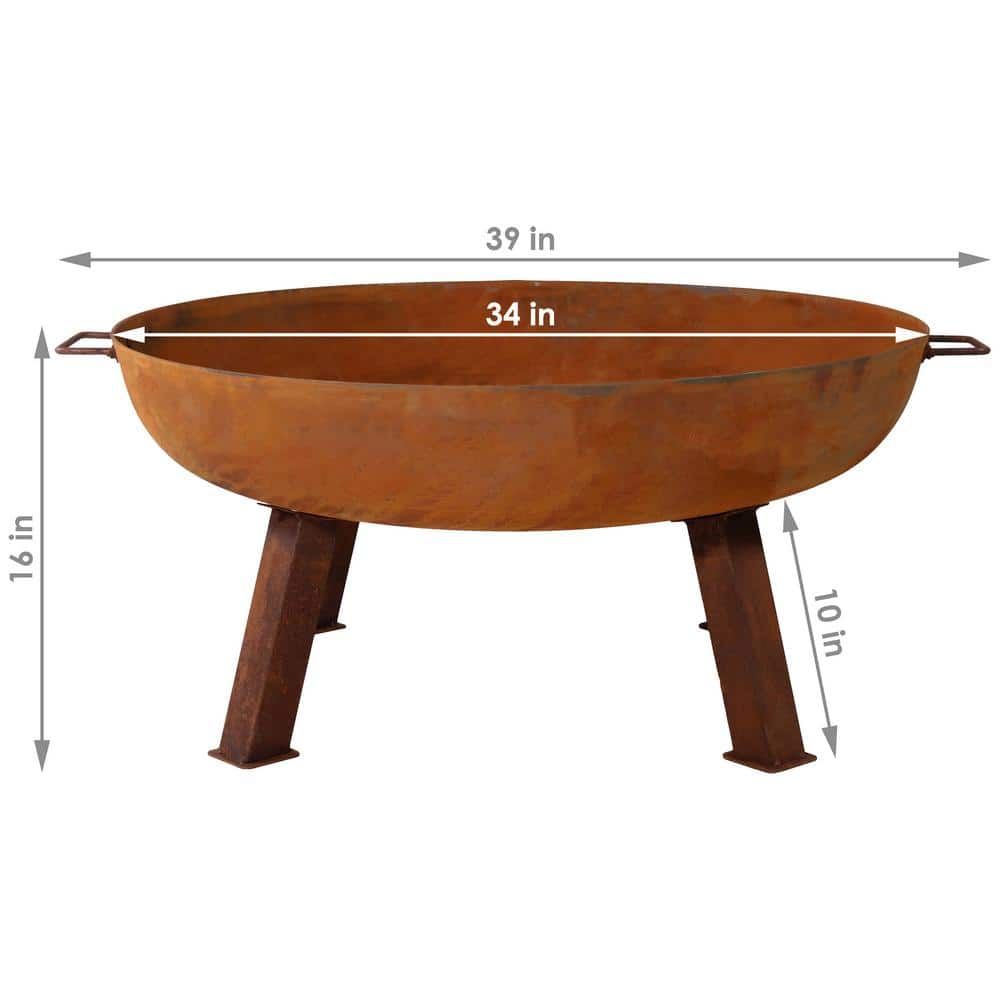 Rustic Cast Iron 34" Outdoor Wood-Burning Fire Pit Bowl with Handles