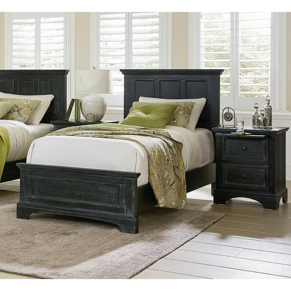 Rustic Black Mahogany 2-Drawer Nightstand with Tray