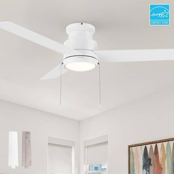 Rowan 52 in. Indoor White Flush Mount Standard 3-Speed DC Ceiling Fan with Dimmable LED and Pull Chain