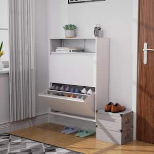 Morden 39.93 in. H x 9.45 in. W White Wood Shoe Cabinet with 2 Flip Drawers