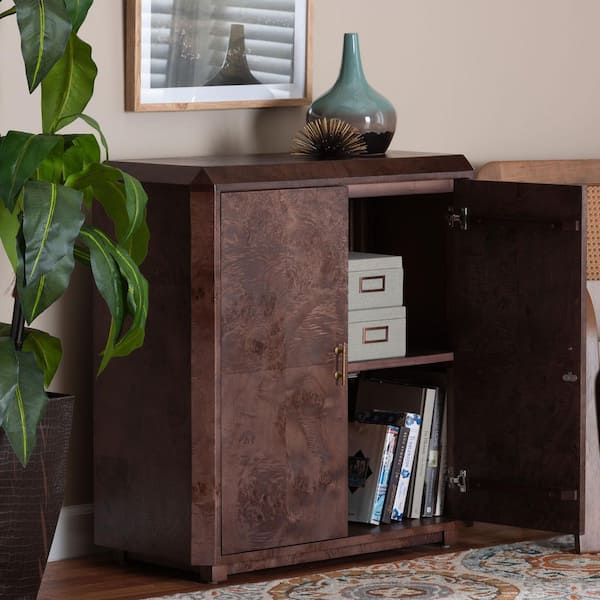 bali & pari Valora Dark Walnut Real Burl Wood 33.9 in. H Storage