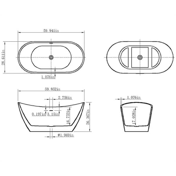 Freestanding 67 in. Fiberglass Double Slipper Flatbottom Modern Stand Alone Non-Whirlpool Bathtub in Matte Black