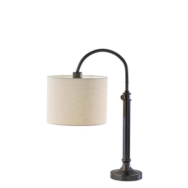 HomeRoots 32 in. Beige Transitional Integrated LED Bedside Table Lamp with Beige Fabric Shade