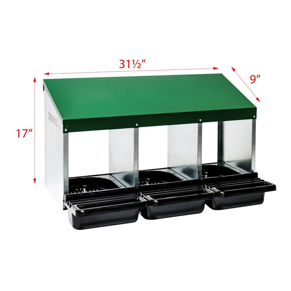 Green Galvanized Steel 3-Compartment Chicken Nesting Box