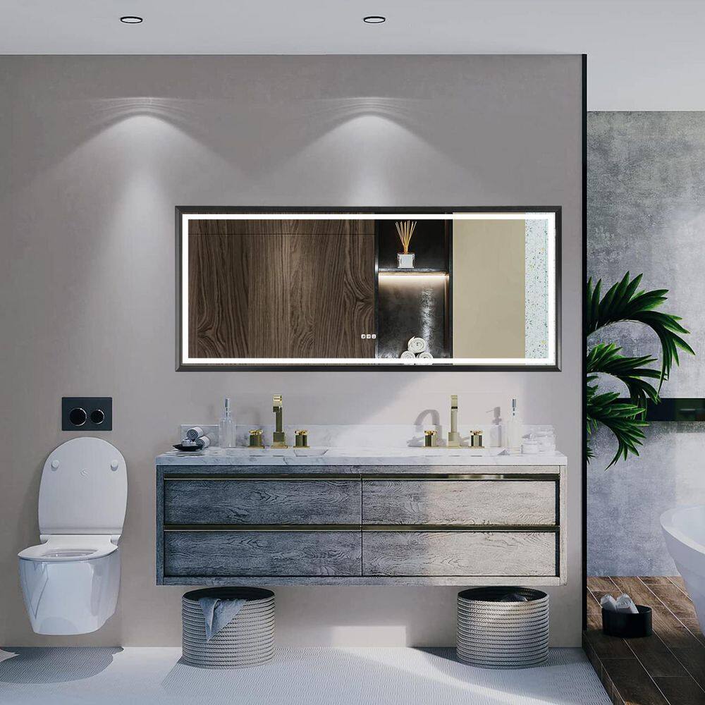 88 in. W x 38 in. H Oversized Rectangular Framed Dimmable Wall Bathroom Vanity Mirror in Black price history on PriceWatchPro