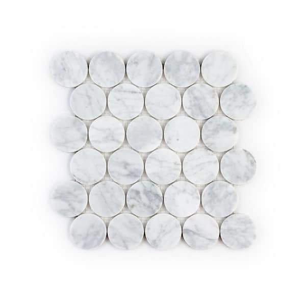 Sea Salt Round Venato White 11.125 in. x 11.625 in. Penny Honed Marble Wall and Floor Mosaic Tile (8.98 sq. ft./Case)