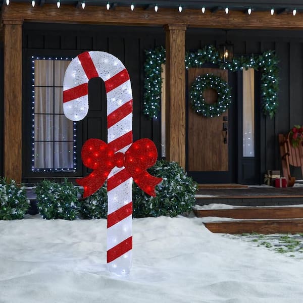 6 ft. Icicle Shimmer Twinkling LED  Candy Cane with Red Bow Holiday Yard Decoration Y16