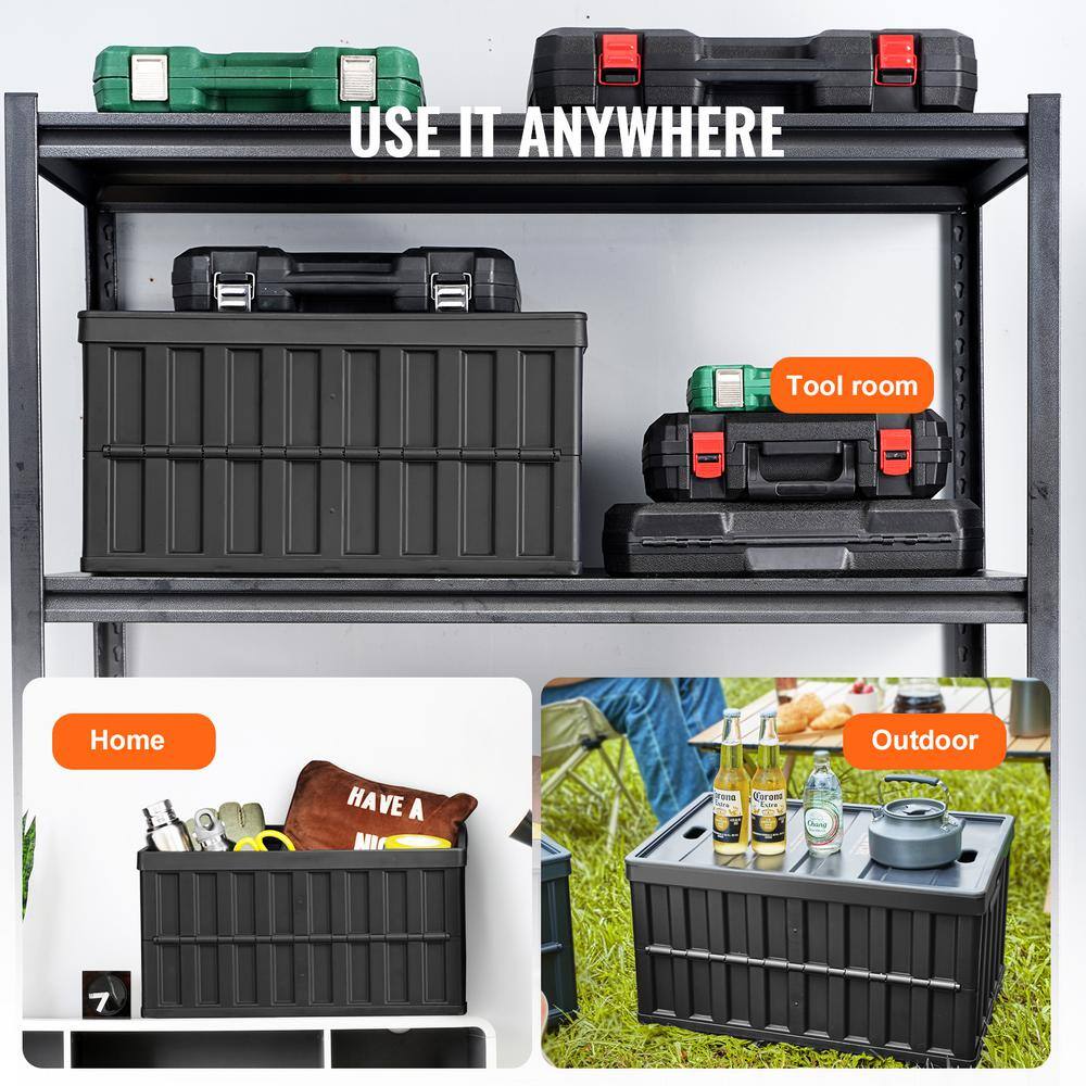 Black 65L Collapsible Plastic Storage Bins with Lids, Set of 3