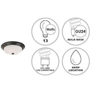 Browns 15 in. 3-Light CFL Oil Rubbed Bronze Flush Mount Ceiling Light Fixture with White Marbleized Glass Shade