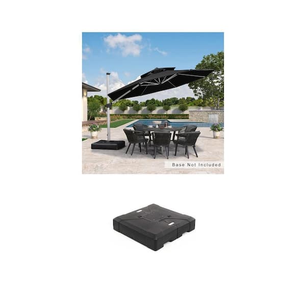 12 ft. Black Aluminum Cantilever Umbrella and 286 lbs. Square Umbrella Base Combo