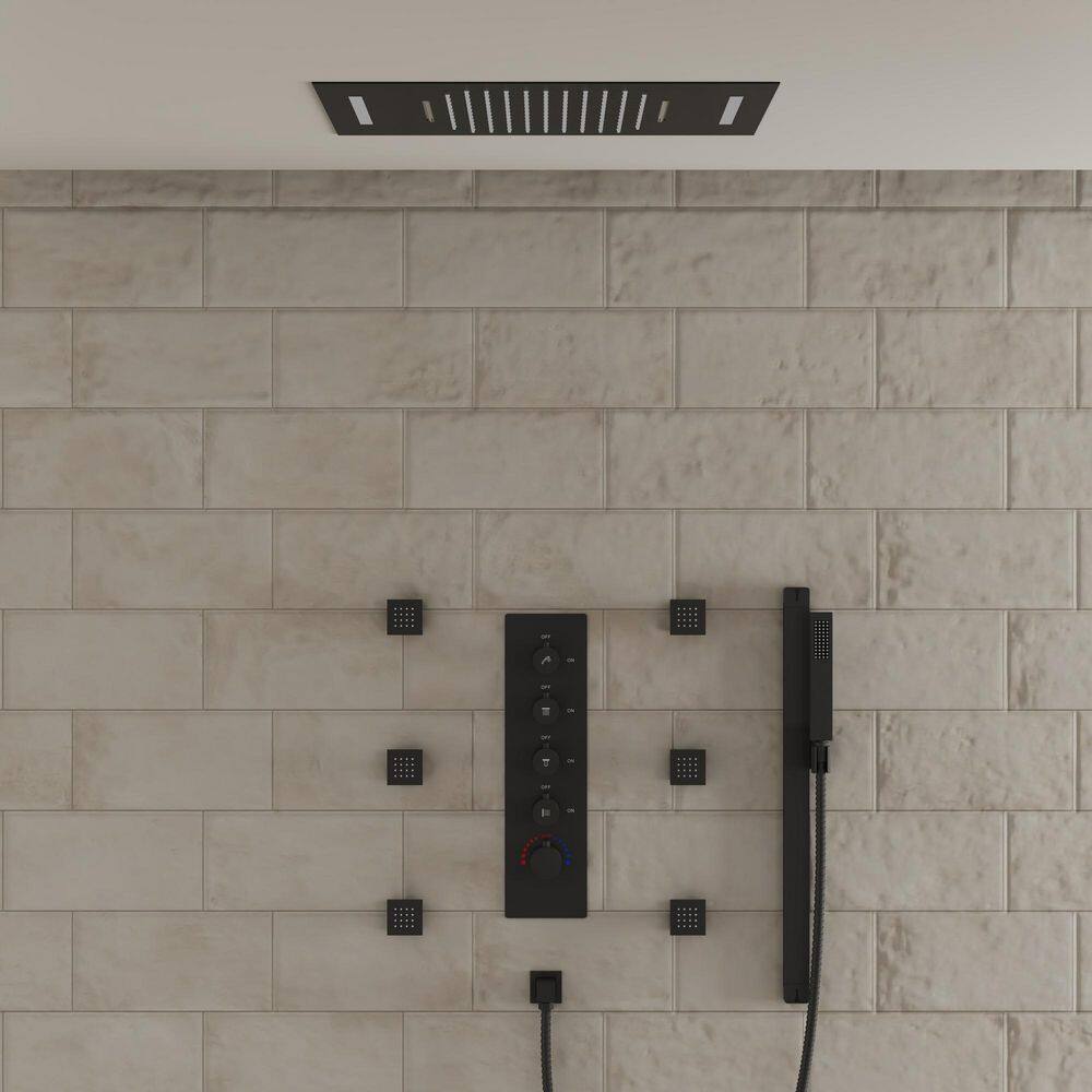 RGB LED Multiple 15-Spray Dual Ceiling Mount 23 in. x 15 in. Fixed & Handheld Shower Head 2.49GPM in Matte Black WValve price history on PriceWatchPro