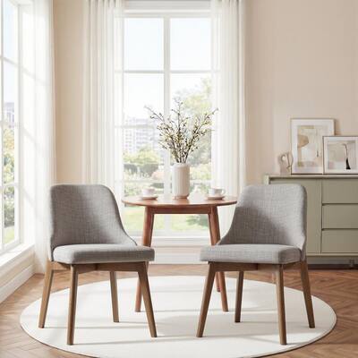 Drum Willin Upholstered Modern Light Gray Dining Chairs with Weathered Oak Leg (Set of 2)