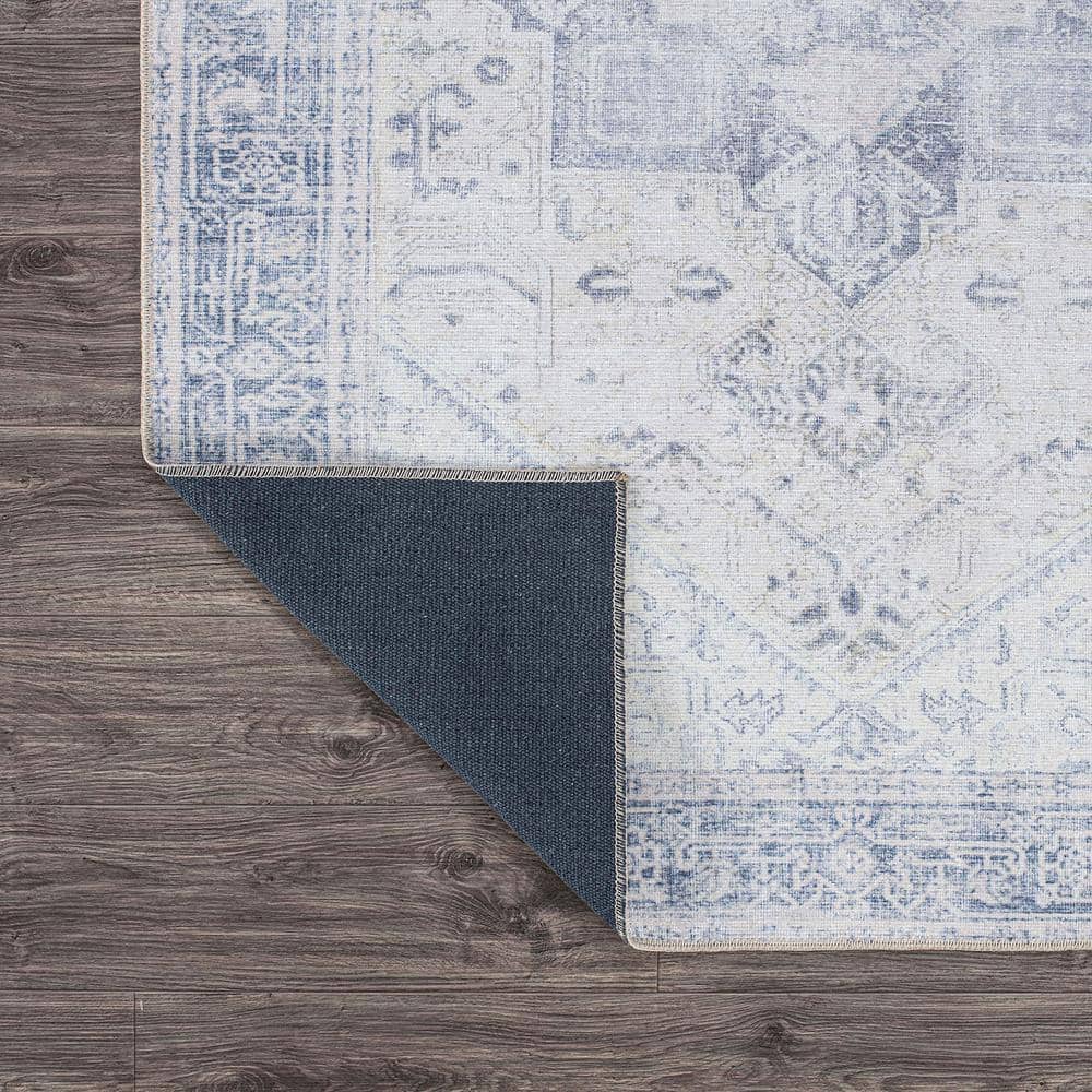 Blue Medallion Flat Woven Washable Synthetic Area Rug 5' x 7'