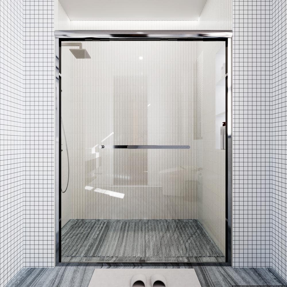 Chrome Double-Sliding Shower Door with Clear Glass Panels