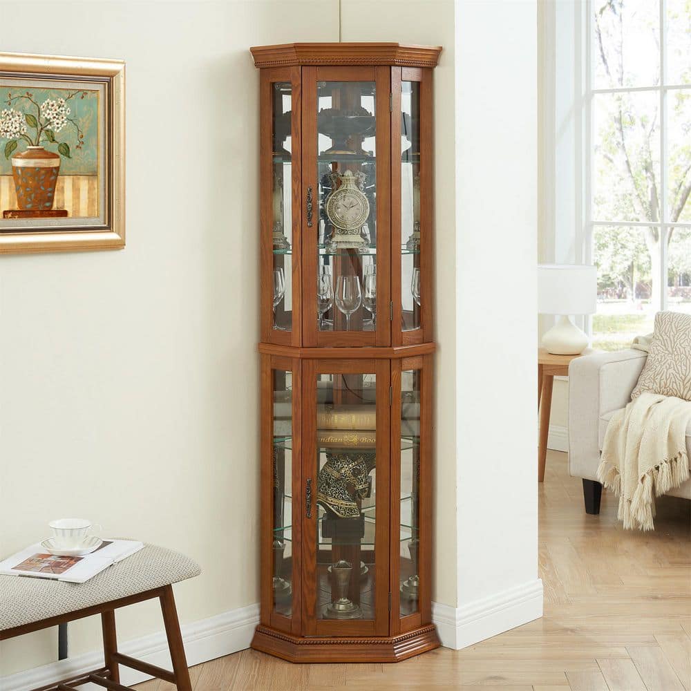 15.35 in x 15.35 in x 69.59 in 6 Shelf Oak MDF Ready to Assemble Diagonal Kitchen Cabinet with Adjustable Shelves lights price history on PriceWatchPro