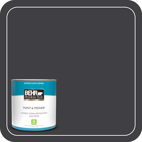 BEHR PREMIUM PLUS 1 qt. #ECC-10-2 Jet Black Satin Enamel Low Odor Interior Paint & Primer