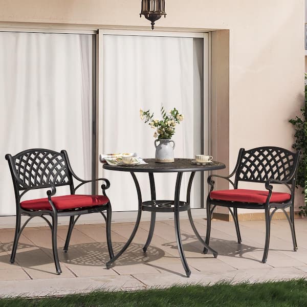 Nuu Garden Antique Bronze 3-Piece Cast Aluminum Patio Conversation Set with Red Cushions