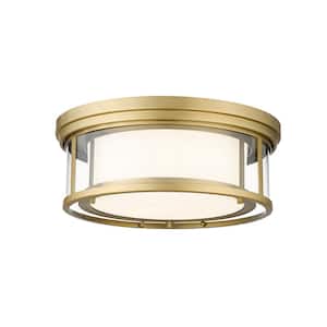 Willow 16 in. 3-Light Olde Brass Flush Mount Light with Glass Shade
