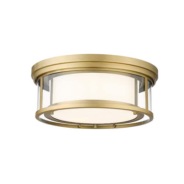 Unbranded Willow 16 in. 3-Light Olde Brass Flush Mount Light with Glass Shade
