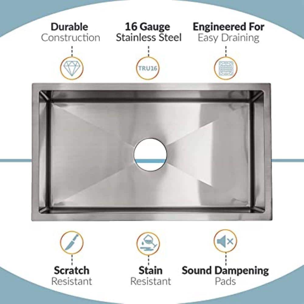 31.5 in Brushed Stainless Steel Undermount Single Bowl Kitchen Sink