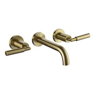 3-Hole Two-Handles Brass Wall-Mount Bathroom Faucet in Brushed Gold