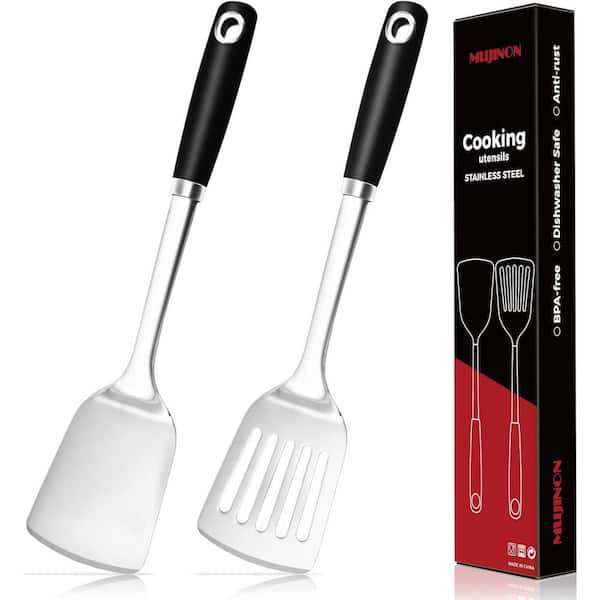 Anqtovp Silver Heavy Duty Spatula Set 18/0 Stainless Steel Turner