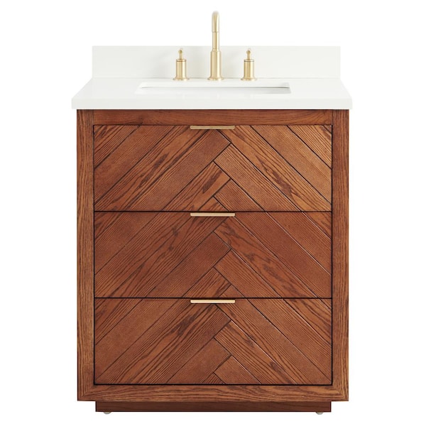 CHAMELEON CONCEPTS Baker 30 in. W x 21 in. D x 34 in. H Woodgrain Vanity with Pure White Quartz Top and Ceramic Basin