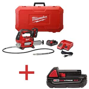 M18 18V Lithium-Ion Cordless 2-Speed Grease Gun 2 Battery Kit with M18 2.0 Ah Compact Battery