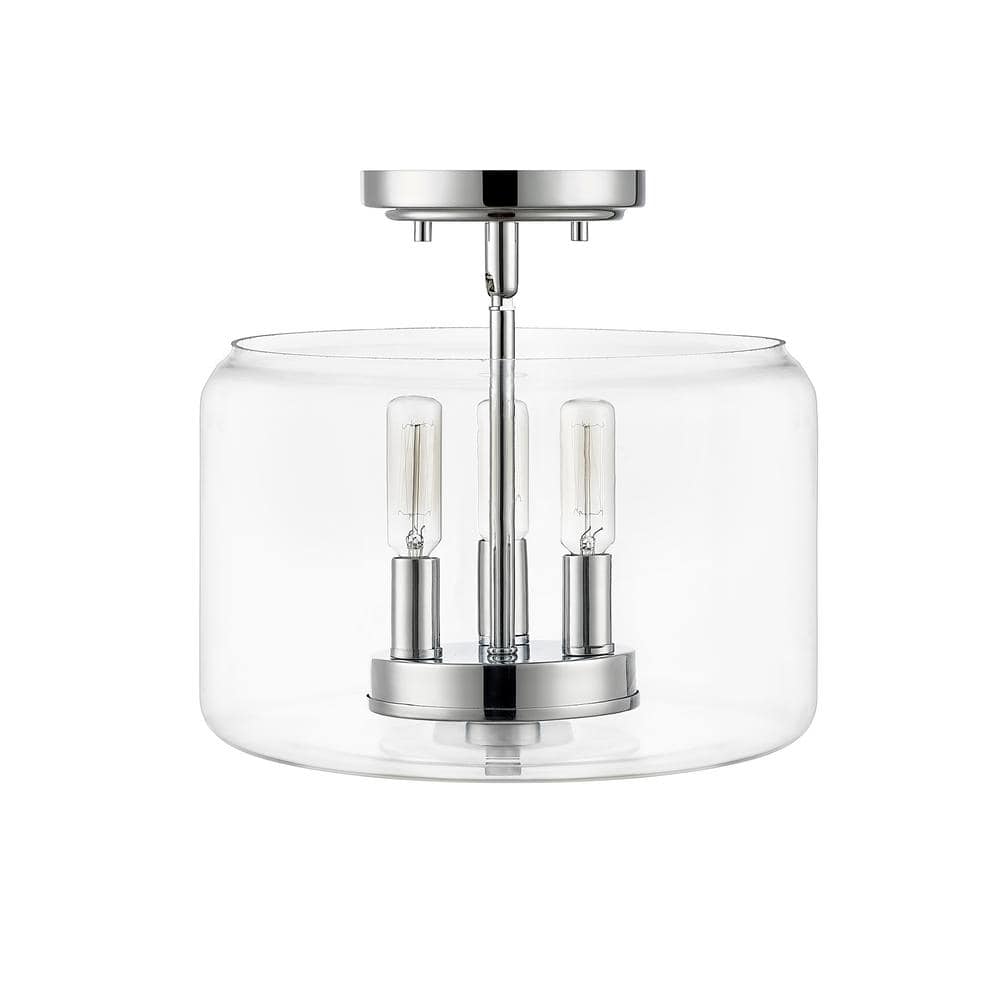 Asheville Chrome and Glass 3-Light Semi-Flush Mount
