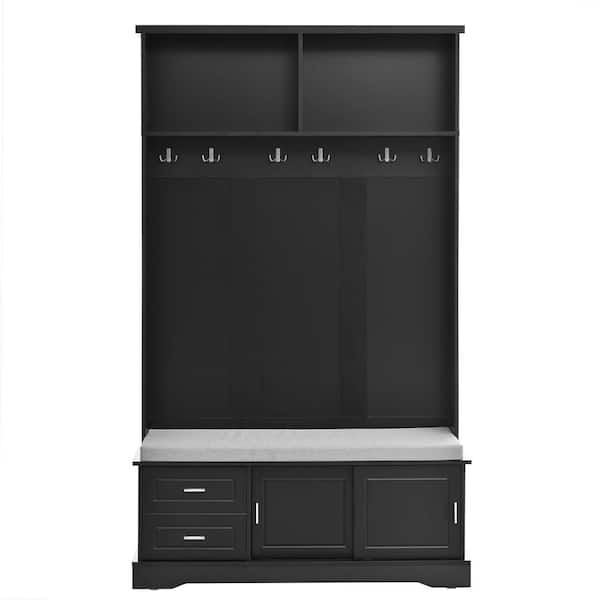 47.2 in. W x 15.7 in. D x 78.7 in. H Black Wood Linen Cabinet Elegant Hall Tree with Sliding Doors, Handles for Hallway
