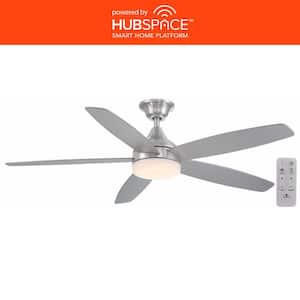 Tyra 52 in. Smart Indoor Brushed Nickel Ceiling Fan with Adjustable White LED with Remote Included Powered by Hubspace