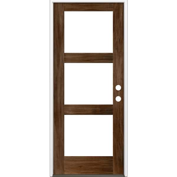 Krosswood Doors 32 in. x 96 in. Modern Hemlock Left-Hand/Inswing 3-Lite Clear Glass Provincial Stain Wood Prehung Front Door