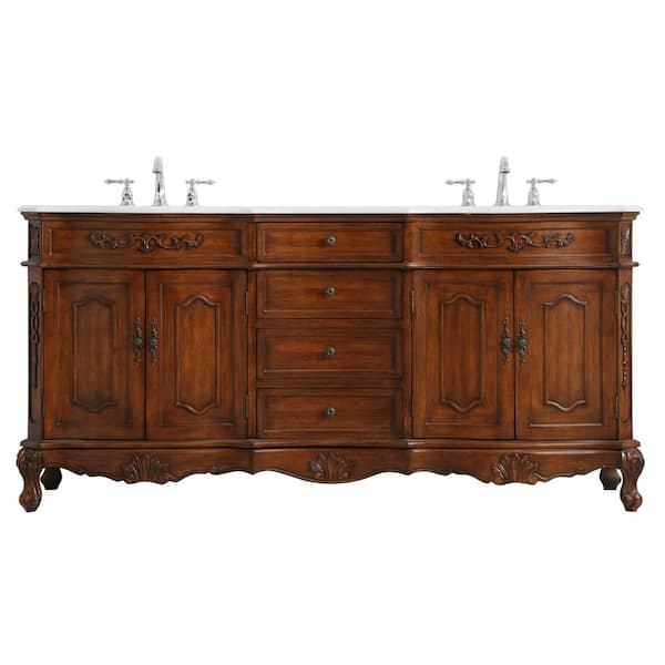 Unbranded Simply Living 72 in. W x 21 in. D x 36 in. H Bath Vanity in Teak with Ivory White Engineered Marble