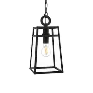 Grantsdale 14.69 in. 1-Light Matte Black Hanging Outdoor Pendant Light with Clear Glass and No Bulb Included