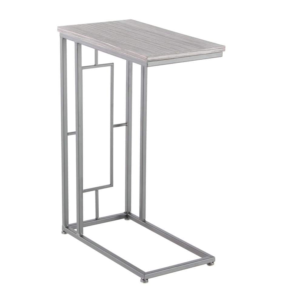 Sleek Gray C-Shaped Metal and Wood Accent Table