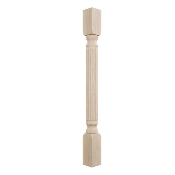 Ekena Millwork 3-3/4 in. x 3-3/4 in. x 35-1/2 in. Unfinished Rubberwood Raymond Reeded Cabinet Column