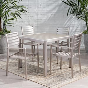 Cape Coral 30 in. Silver 5-Piece Aluminum Square Patio Outdoor Dining Set