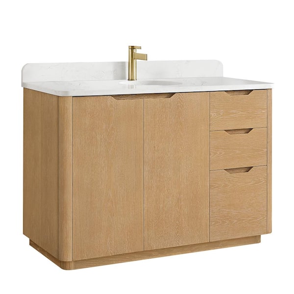 Abuja 48 in. W x 22 in. D x 33.9 in. H Single Bath Vanity in Washed Ash Grey with White Engineered Stone Top