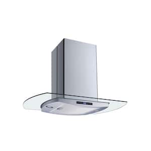 36 in. 475 CFM Convertible Island Mount Range Hood in Stainless Steel and Glass with Touch Control and Carbon Filters