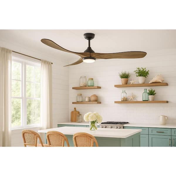 Swell Illuminated 56.0 in. Indoor/Outdoor Integrated LED Matte Black Ceiling Fan with Remote Control