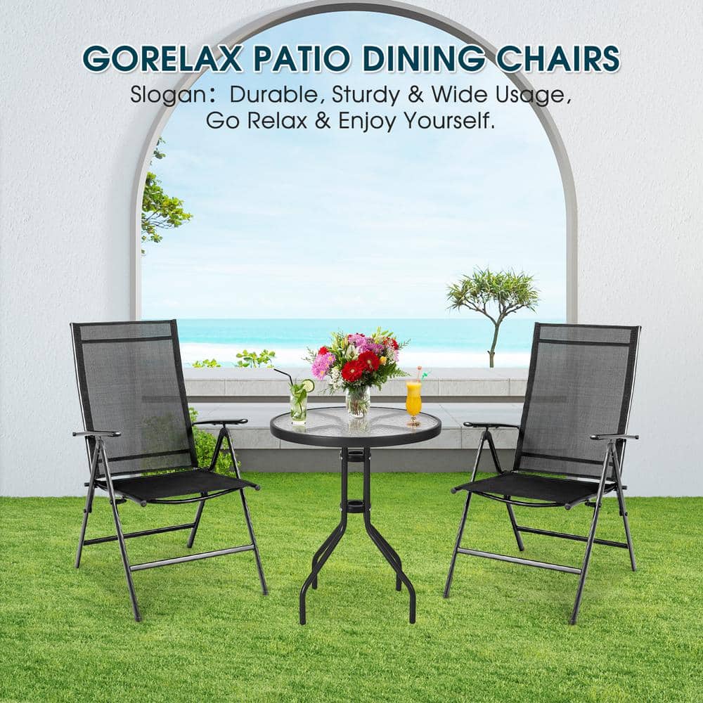Set of 2 Black Adjustable Folding Patio Dining Chairs