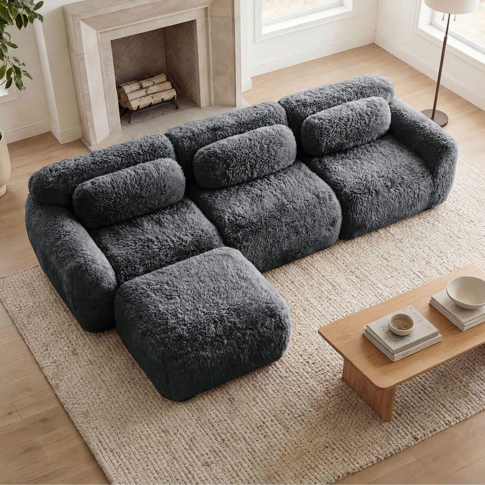 114.7 in. Track Arm 4-Piece Polyester Modular Sectional Sofa with Armrests in Dark Gray