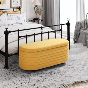 Bayville 42 in. Wide Oval Sherpa Upholstered Entryway Flip Top Storage Bedroom Accent Bench in Sunset Gold