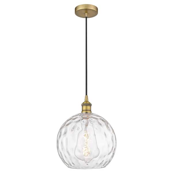 Athens Water Glass 60-Watt 1-Light Brushed Brass Standard Mini Pendant Light with Clear Glass Shade, No Bulbs Included